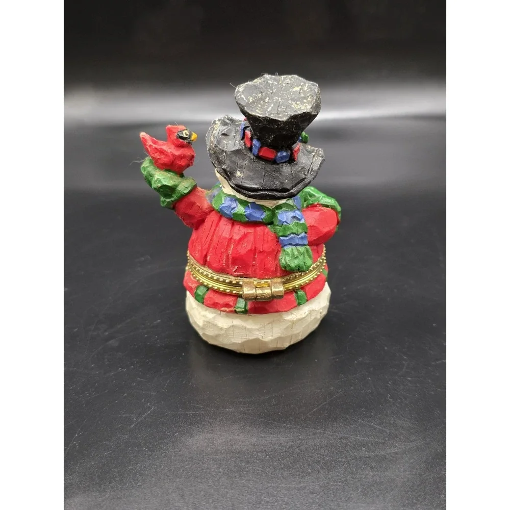 Snowman Trinket Box Resin Red Felt Lined Interior Ranger International